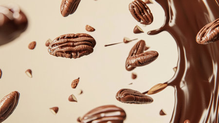 Nuts and chocolate splash, food dessert and confectionery industryの素材