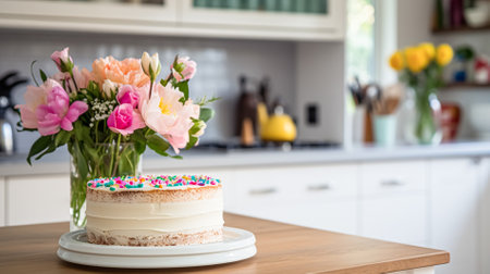 Homemade birthday cake in the English countryside house, cottage kitchen food and holiday baking recipe inspirationの素材