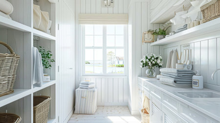 Utility room in white coastal cottage, home decor and interior designの素材