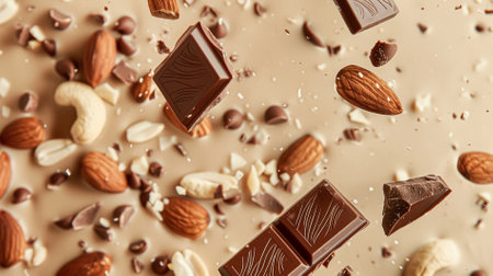 Nuts and chocolate splash, food dessert and confectionery industryの素材