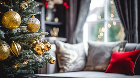 Christmas home decor, country cottage style house decoration for an English countryside home interior design, winter holiday celebration and festive atmosphere, Merry Christmas and Happy Holidays inspirationの素材