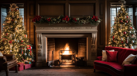 Christmas at the manor, English countryside decoration and festive interior decorの素材