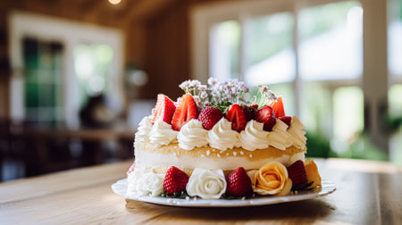 Homemade birthday cake in the English countryside house, cottage kitchen food and holiday baking recipe inspirationの素材