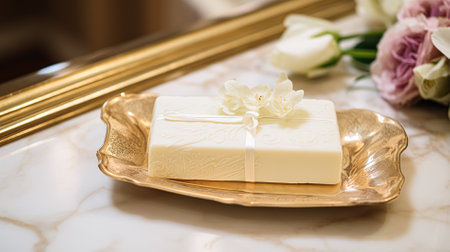 Scented soap in bathroom, handmade diy cosmetic product, luxury body care gift and spa bath experienceの素材