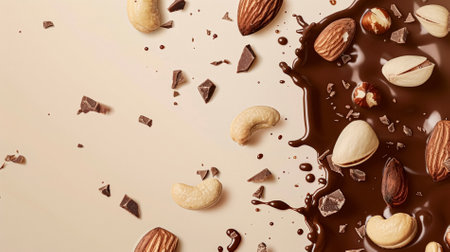 Nuts and chocolate splash, food dessert and confectionery industryの素材