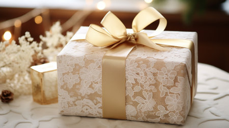 Christmas gift box wrapping idea for boxing day and winter holidays in the English countryside traditionの素材