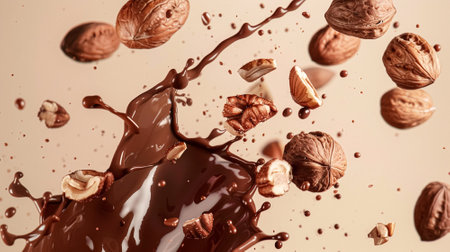Nuts and chocolate splash, food dessert and confectionery industryの素材