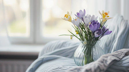 Spring flowers in vintage vase, beautiful floral arrangement, home decor, wedding and florist designの素材