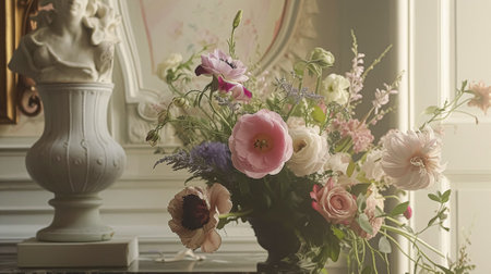 Spring flowers in vintage vase, beautiful floral arrangement, home decor, wedding and florist designの素材