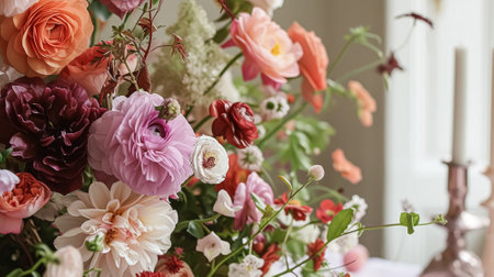 Spring flowers in vintage vase, beautiful floral arrangement, home decor, wedding and florist designの素材