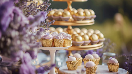 Wedding decor with lavender theme, floral decoration design and beautiful decor setting arrangement ideaの素材