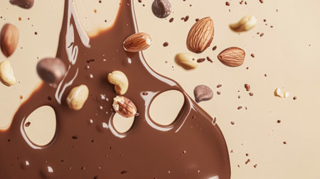 Nuts and chocolate splash, food dessert and confectionery industryの素材