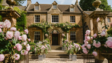 Wedding decoration with peonies, floral decor and event celebration, peony flowers and wedding ceremony in the garden, English country styleの素材
