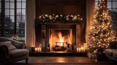 Christmas at the manor, English countryside decoration and festive interior decorの素材