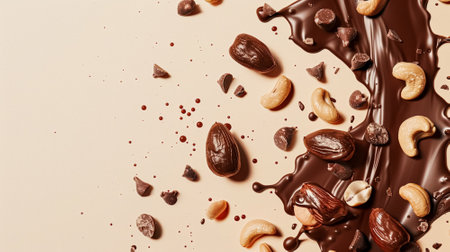 Nuts and chocolate splash, food dessert and confectionery industryの素材