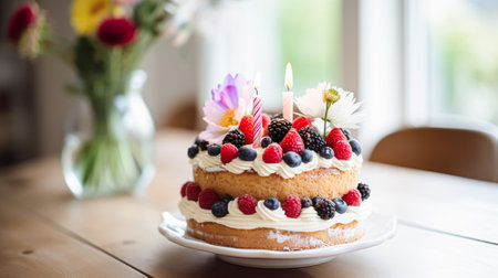 Homemade birthday cake in the English countryside house, cottage kitchen food and holiday baking recipe inspirationの素材