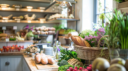 Details and products on shelves in the English counryside farm shop, small business, country style designの素材