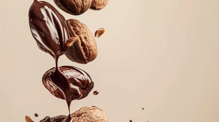 Nuts and chocolate splash, food dessert and confectionery industryの素材