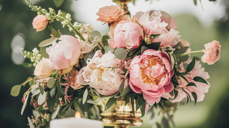 Wedding decoration with peonies, floral decor and event celebration, peony flowers and wedding ceremony in the garden, English country styleの素材
