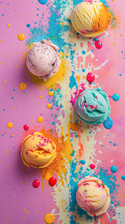 Ice cream colourful summer treat, sweet dessert in summertime, holiday food ideaの素材