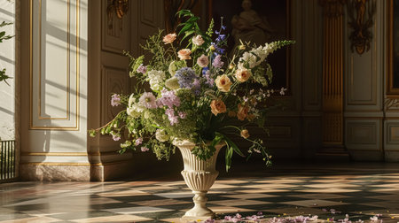 Spring flowers in vintage vase, beautiful floral arrangement, home decor, wedding and florist designの素材