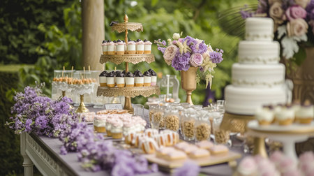 Wedding decor with lavender theme, floral decoration design and beautiful decor setting arrangement ideaの素材