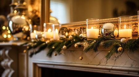 Christmas at the manor, English countryside decoration and festive interior decorの素材