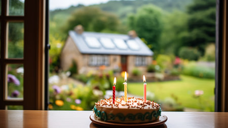 Homemade birthday cake in the English countryside house, cottage kitchen food and holiday baking recipe inspirationの素材