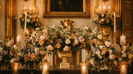 Grand wedding decoration in the country manor, floral decor and event celebration, flowers, wedding aisle and tablescape in the garden, English countryside style ideaの素材