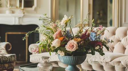 Spring flowers in vintage vase, beautiful floral arrangement, home decor, wedding and florist designの素材