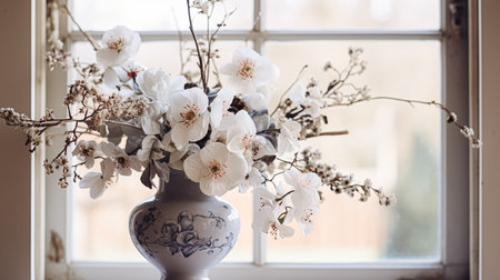 Beautiful floral arrangement with winter, autumn or early spring botanical plants and flowersの素材
