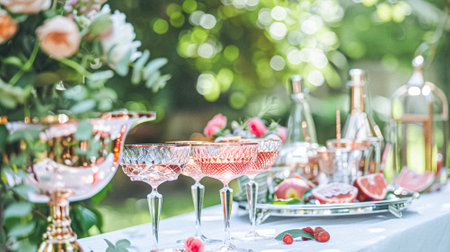 Summer party celebration in the garden, outdoor lounge and countryside house patio decor, English country cottage house design ideaの素材