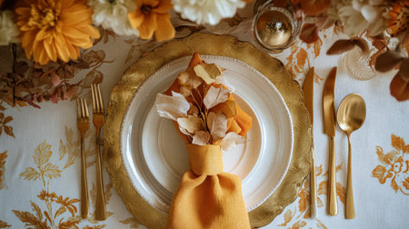 Dining room decor, interior design and autumn holiday celebration, elegant autumnal table decoration with candles and flowers, home decor, wedding and country cottage style ideaの素材