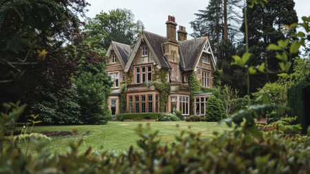 Edwardian manor house in the English countryside style, modern architecture and design ideaの素材
