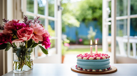 Homemade birthday cake in the English countryside house, cottage kitchen food and holiday baking recipe inspirationの素材
