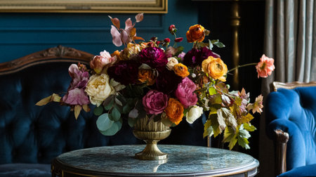 Beautiful autumn flowers bouquet, autumnal botanical home decor and floral arrangement, English countryside style and florist design for floral shop, flower arranging workshop or classes ideaの素材