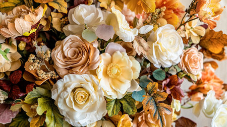 Beautiful autumn flowers bouquet, autumnal botanical home decor and floral arrangement, English countryside style and florist design for floral shop, flower arranging workshop or classes ideaの素材