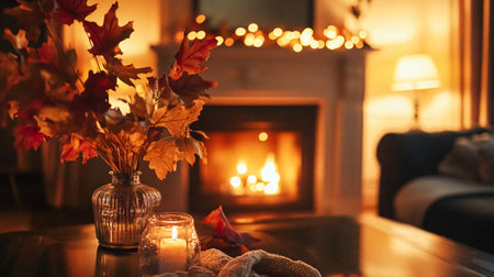 Autumn cottage, country house interior design and home decor, decoration accessories and furniture, English countryside style ideaの素材