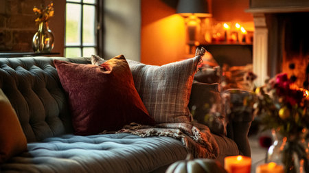 Autumn cottage, country house interior design and home decor, decoration accessories and furniture, English countryside style ideaの素材