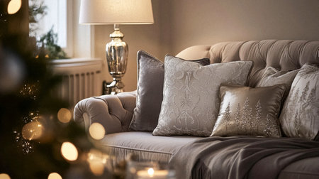 Christmas cottage decor, country house interior design and home decor, festive winter holiday decoration, English countryside style ideaの素材