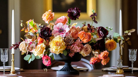 Beautiful autumn flowers bouquet, autumnal botanical home decor and floral arrangement, English countryside style and florist design for floral shop, flower arranging workshop or classes ideaの素材