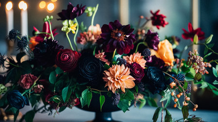Beautiful autumn flowers bouquet, autumnal botanical home decor and floral arrangement, English countryside style and florist design for floral shop, flower arranging workshop or classes ideaの素材