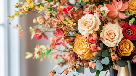 Beautiful autumn flowers bouquet, autumnal botanical home decor and floral arrangement, English countryside style and florist design for floral shop, flower arranging workshop or classes ideaの素材