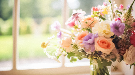 Beautiful flowers bouquet, botanical home decor and floral arrangement, English countryside style and florist design for floral shop, flower arranging workshop or class ideaの素材