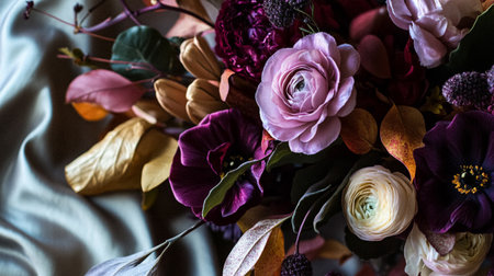 Beautiful autumn flowers bouquet, autumnal botanical home decor and floral arrangement, English countryside style and florist design for floral shop, flower arranging workshop or classes ideaの素材