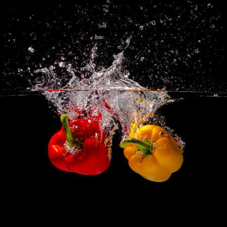 red and yellow peppersの写真素材