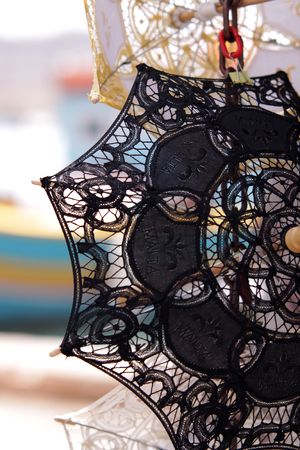 Closeup of souvenirs at Maltese tourist marketの写真素材