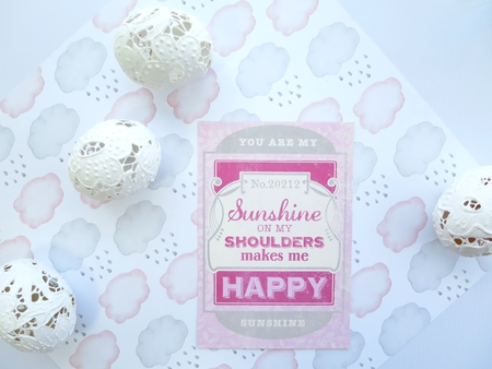 Spring celebration card and Easter eggsの写真素材