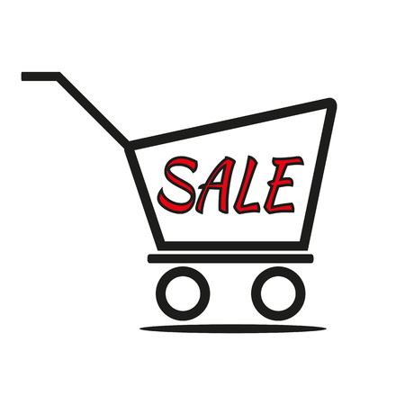 Vector black shopping trolley and red inscription Sale. Isolated illustration.のイラスト素材