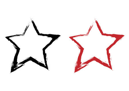 Intermittent silhouette star painted rough brush by hand. Black, red element. Abstract symbol isolated on white background.のイラスト素材
